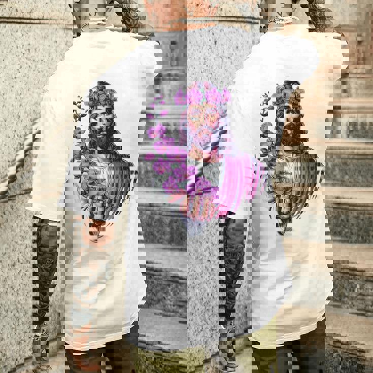 紫の蘭を持つイエス メンズTシャツ バックプリント 彼への贈り物