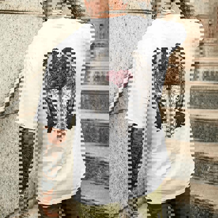翼とバラのゴシック・クロス 長袖tシャツ メンズTシャツ バックプリント 彼への贈り物