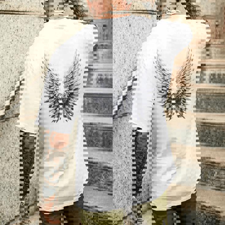 背中には白い天使の羽 メンズTシャツ バックプリント 彼への贈り物