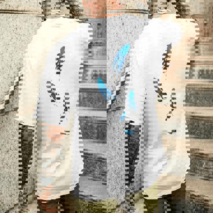 落ちる青い鳥の羽 メンズTシャツ バックプリント 彼への贈り物