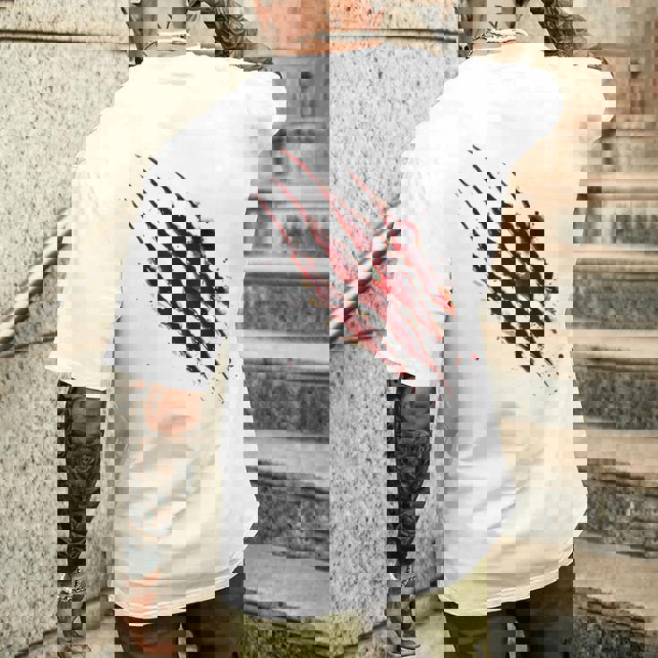 血まみれのシャツ ハロウィン ゾンビ 爪 マーク 血のはね メンズTシャツ バックプリント 彼への贈り物