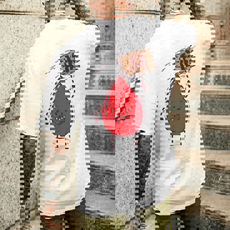 血液型 Ab 血液ドロップ シールドハート付き メンズTシャツ バックプリント 彼への贈り物