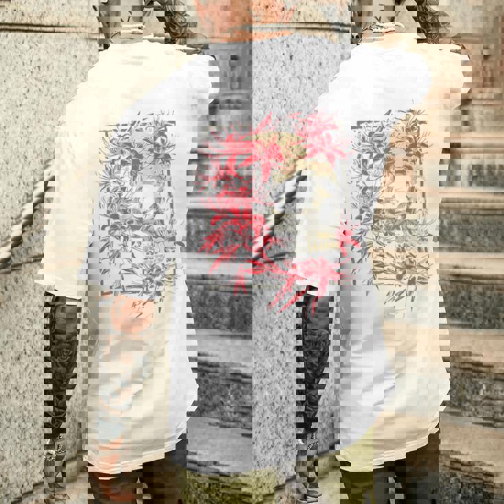 赤いクモのユリの花 日本の頭蓋骨 オタクのバックプリント メンズTシャツ バックプリント 彼への贈り物