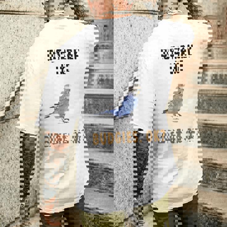 青いセキセイインコ、面白いことわざ、楽しい、セキセイインコ メンズTシャツ バックプリント 彼への贈り物