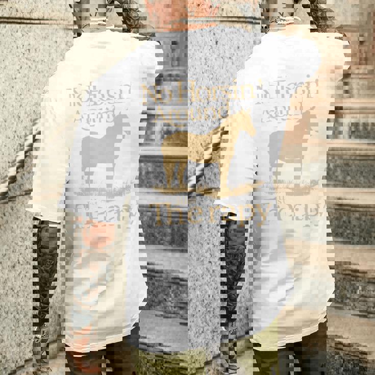 面白い 治療的 乗馬 馬 補助療法 ヒーリング 長袖tシャツ メンズTシャツ バックプリント 彼への贈り物