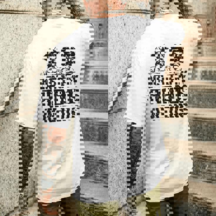 面白い 私の友達のほとんどは犬です ミニチュアシュナウザー メンズTシャツ バックプリント 彼への贈り物