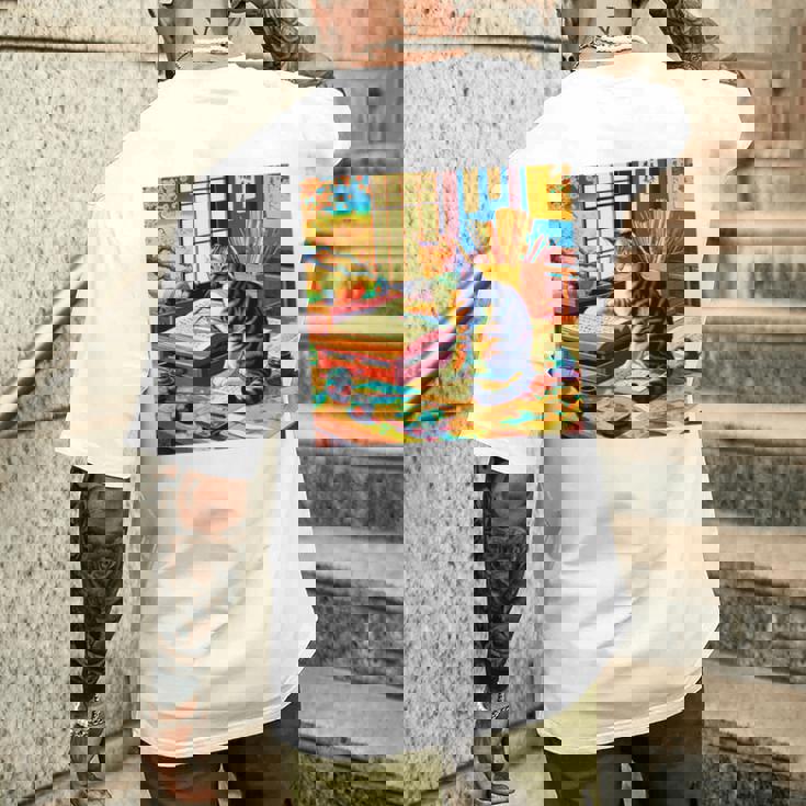 面白いtシャツ 猫 ネコ 読書 勉強 メンズ 猫好き グッズ おもしろ 面白い 服 ネタ 猫の下僕 浮世絵 長袖tシャツ メンズTシャツ バックプリント 彼への贈り物