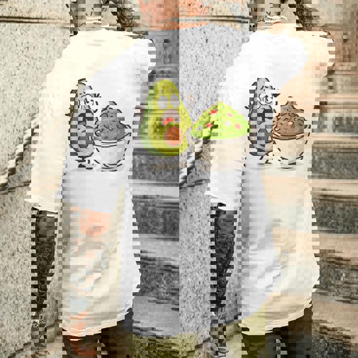 面白いアボカドワカモレ漫画パニック メンズTシャツ バックプリント 彼への贈り物