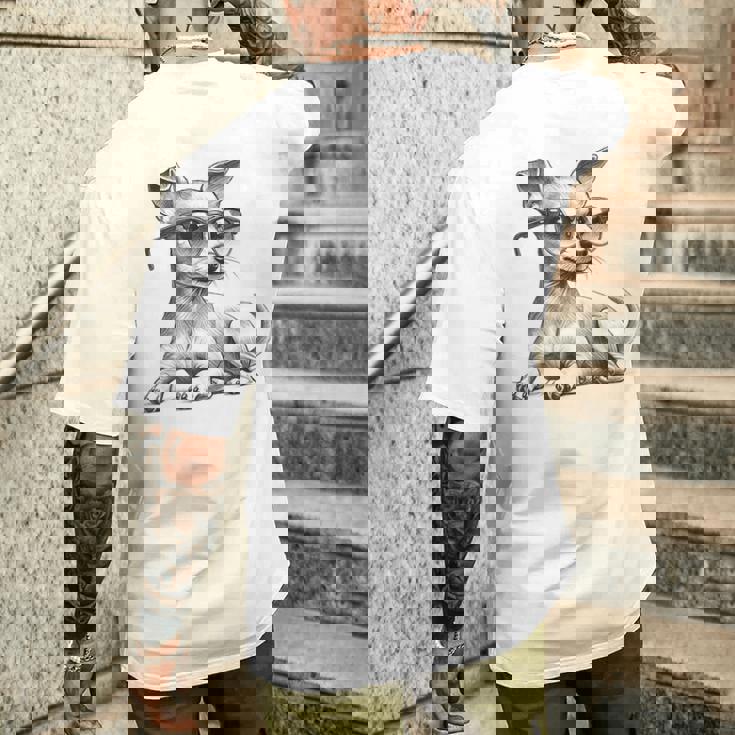 面白いミニチュアピンシャードッグミニピンサングラスデザイン。 メンズTシャツ バックプリント 彼への贈り物