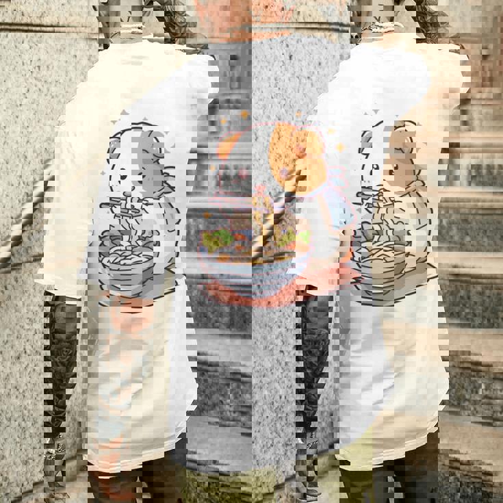 面白いモルモット 箸でラーメンを食べる アニメ 長袖tシャツ メンズTシャツ バックプリント 彼への贈り物