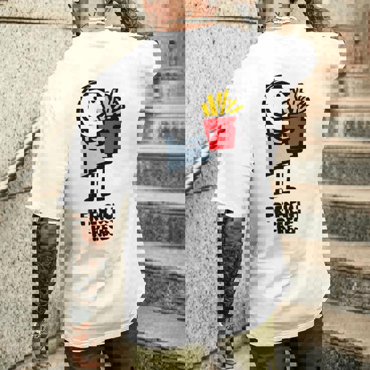 面白い漫画のキャラクターグラフィックが付いたクールでおいしいフライドポテト。 メンズTシャツ バックプリント 彼への贈り物