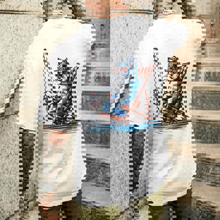 面白い釣り猫ロッドとリール Lets Go 釣り 猫釣り 長袖tシャツ メンズTシャツ バックプリント 彼への贈り物