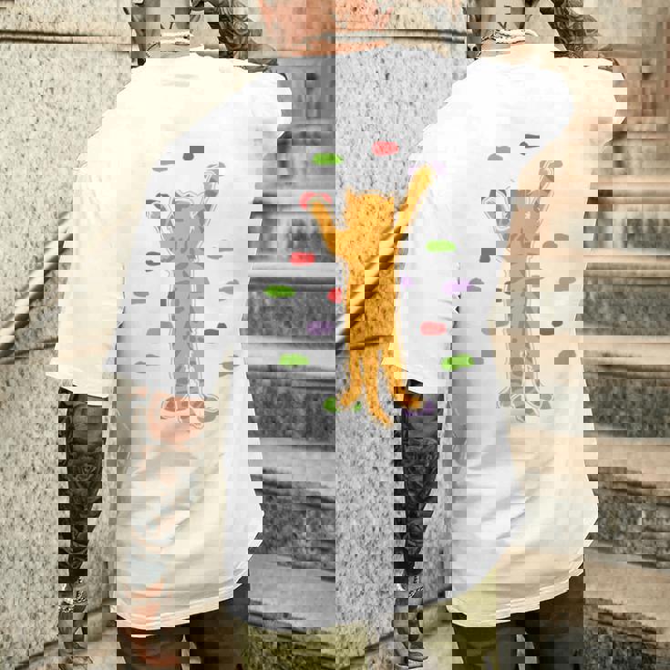 面白くてかわいいボルダーロッククライミングキャット背中にプリント メンズTシャツ バックプリント 彼への贈り物