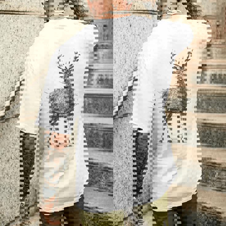 鹿 絵 グラフィック 動物 アート モチーフ 鹿 メンズTシャツ バックプリント 彼への贈り物