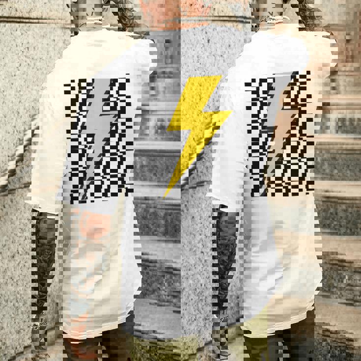 黄色の稲妻チェッカー審美的レーシング 長袖tシャツ メンズTシャツ バックプリント 彼への贈り物