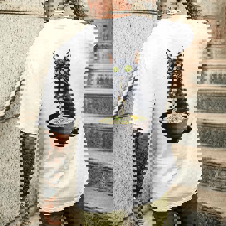 黒猫 ラーメン 麺 和食 メンズTシャツ バックプリント 彼への贈り物