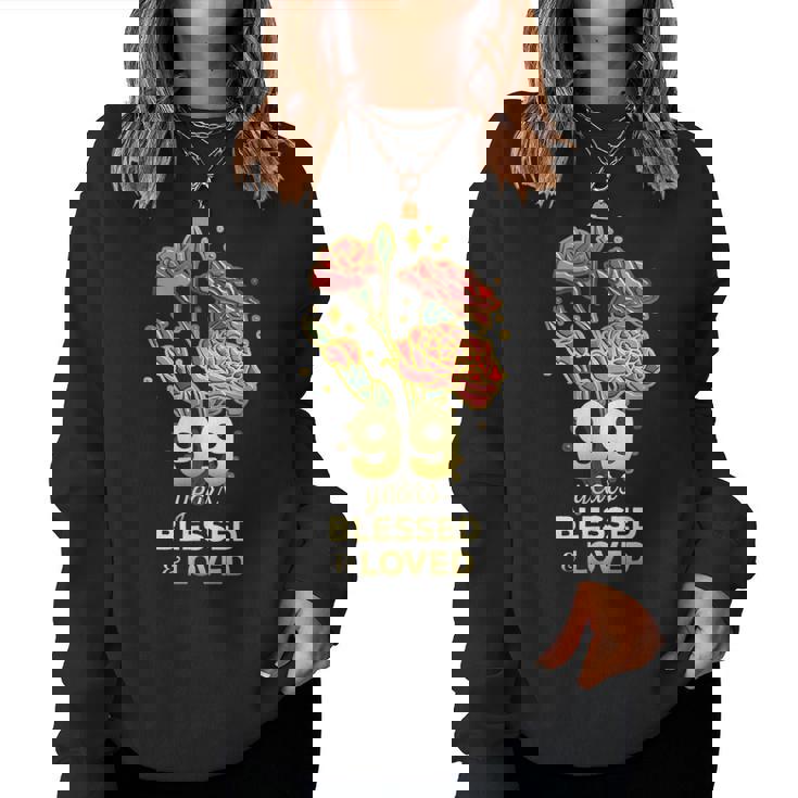 99歳祝福され愛された花 99歳の誕生日お母さんおばあちゃん レディーススウェットシャツ