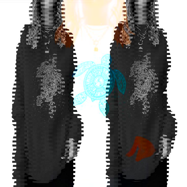 Boho Tiki ティールウミガメ 気泡付き 亀 レディーススウェットシャツ