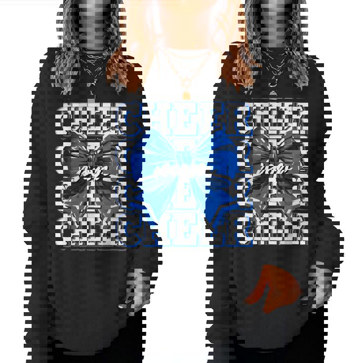 Cheer Mom Blue Bow Cheerleader Competition Game Day Women Sweatshirt