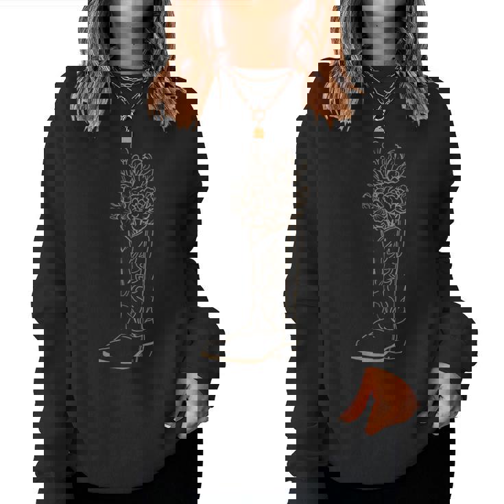 Coastal Cowgirl ニュートラルタン フローラル カウボーイブーツ ウエスタン レディーススウェットシャツ