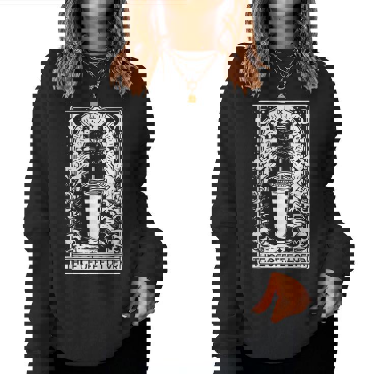 The Coffee Lover Cat ビンテージ ゴシック タロットカード レディーススウェットシャツ