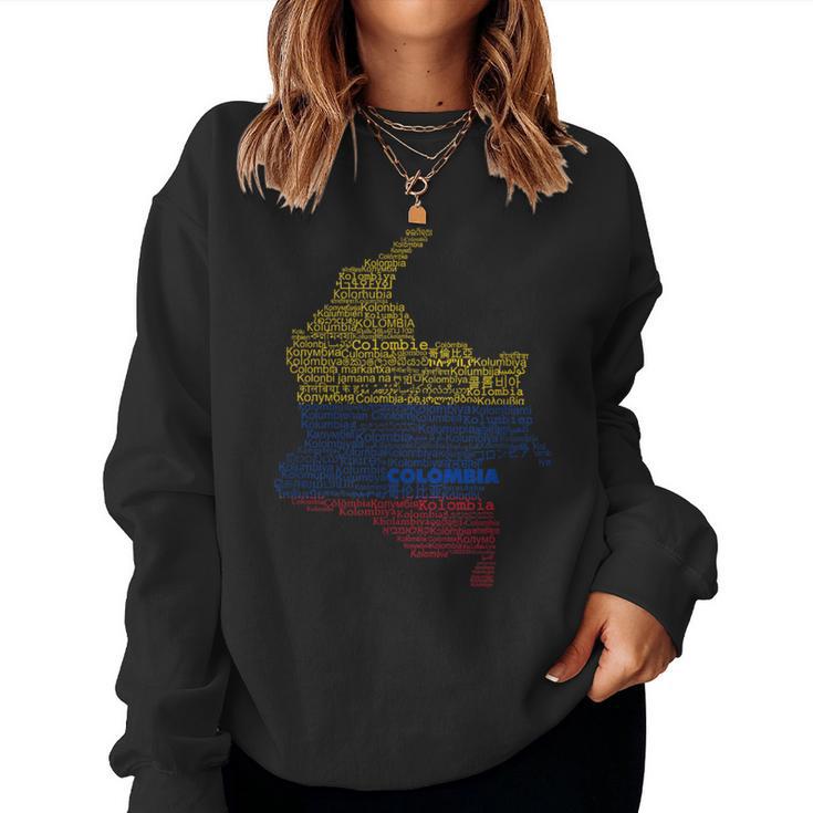 Colombia Mapa Bandera De Colombia Colombia En Idiomas Del Mundo Sudadera Mujer