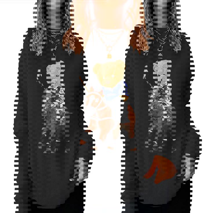 Cool Teddy Bear Playing Horse Polo Game Illustration Graphic レディーススウェットシャツ