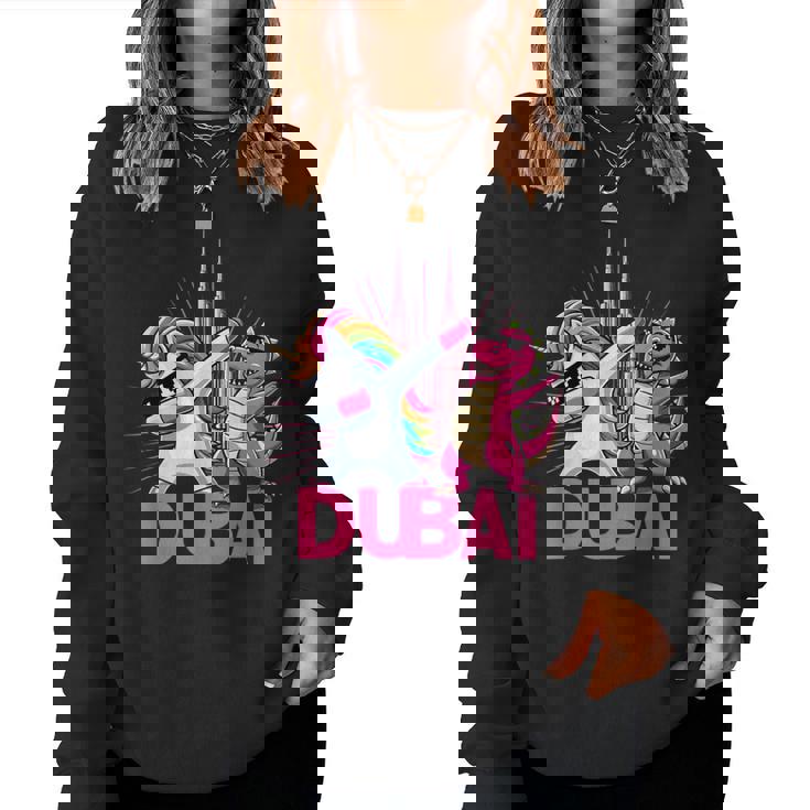 Dabbing ユニコーン 恐竜 男性 女性 男の子 女の子 キッズ ドバイ レディーススウェットシャツ