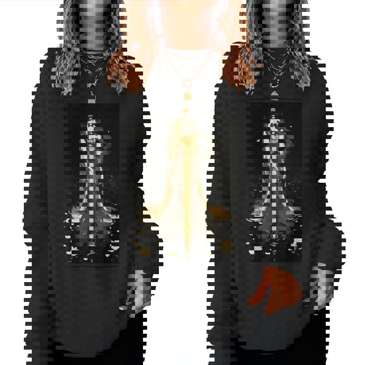 Demon Anime Girl Horns Katana レディーススウェットシャツ