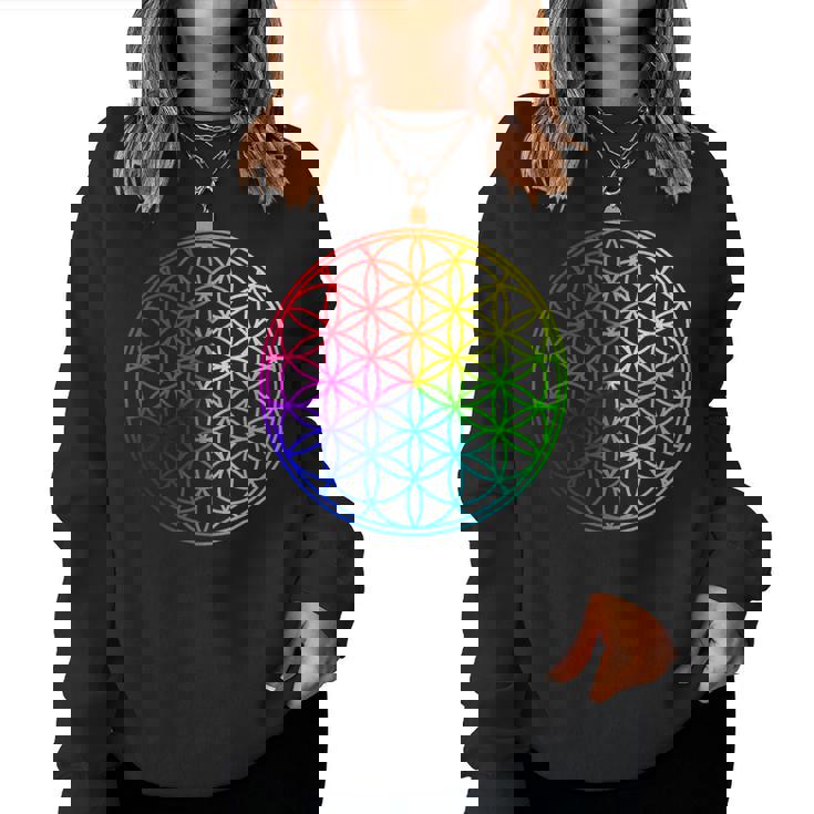 Flower Of Lifeacred Geometry Yogaフラワーオブライフ神聖幾何学瞑想ヨガ レディーススウェットシャツ