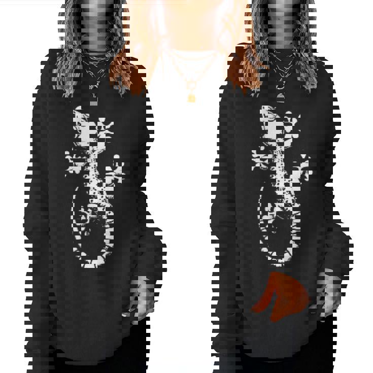 Gecko Dad Mom Lover モノクロ ヤモリ レディーススウェットシャツ