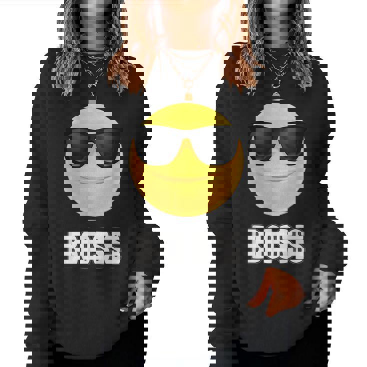 Girl & Boy Boss サングラス 顔文字シャツ クールな顔 レディーススウェットシャツ