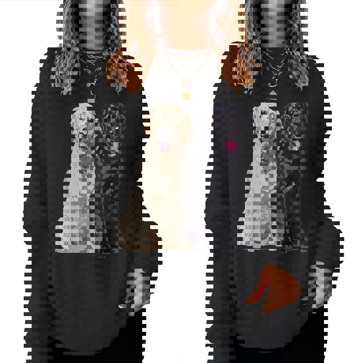 Happy Two Labradors ゴールデンブラック ラボレトリバー Mom Dad レディーススウェットシャツ