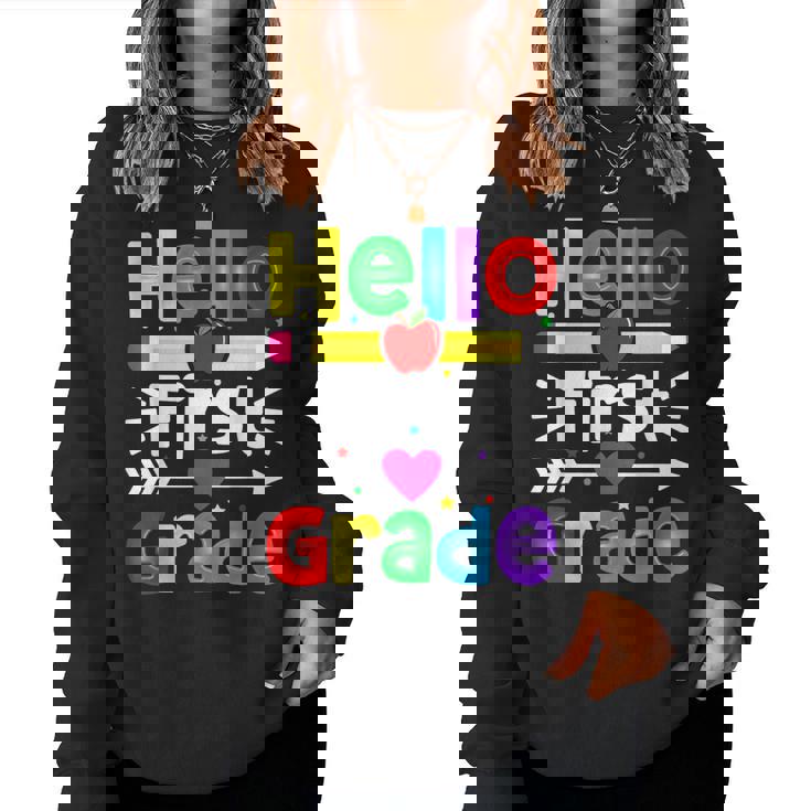 Hello First Grade Back Tochool 1St Day Of 1St Grade レディーススウェットシャツ