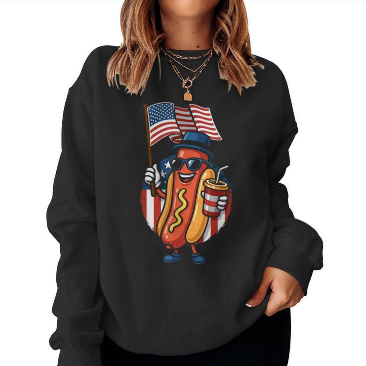 Hotdog 4Th Of July Usa Flag Patriotic America Independence For Women Women Sweatshirt