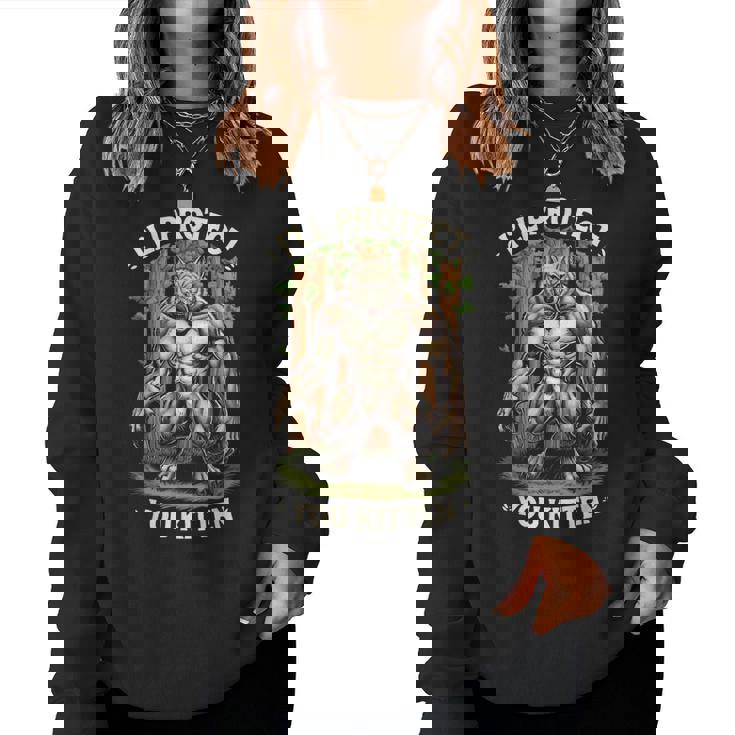 I'll Protect You Kitten Wolf Meme Joke 皮肉な女性 男性 レディーススウェットシャツ