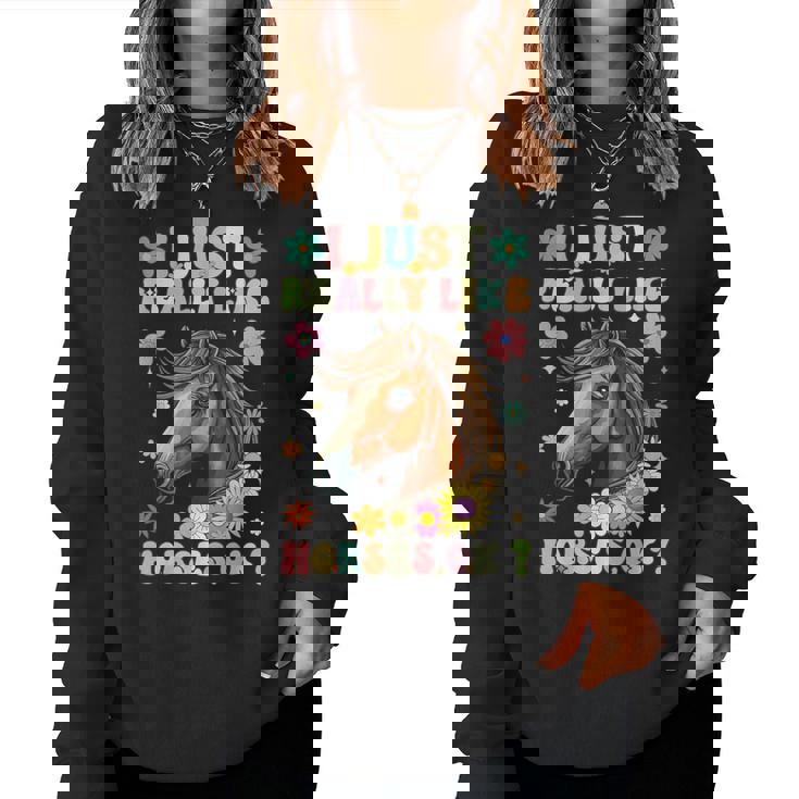 Just Really Like Horses グルーヴィーな乗馬 乗馬 レディーススウェットシャツ