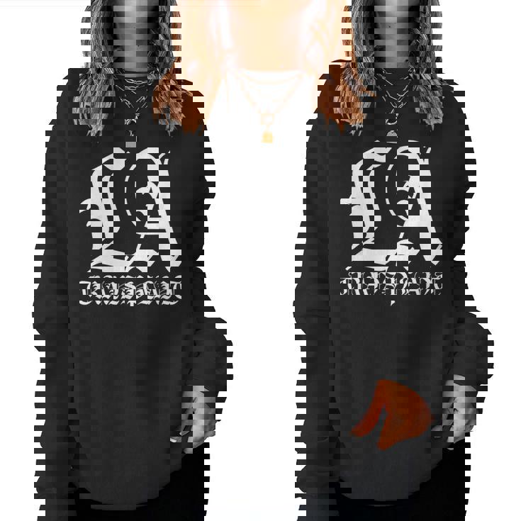 La Transplant ホワイト オールド イングリッシュグラフィック レディーススウェットシャツ