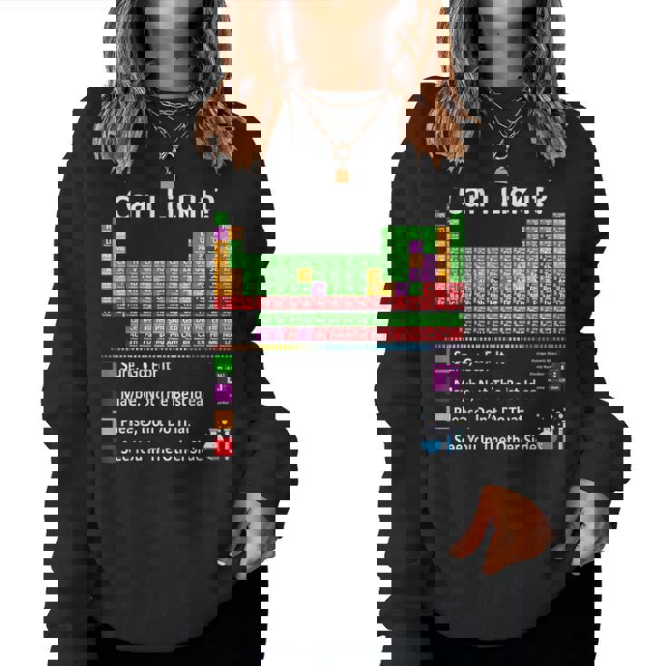 Can I Lick It Periodic Table Chart Science Teacher Cool Meme Women Sweatshirt