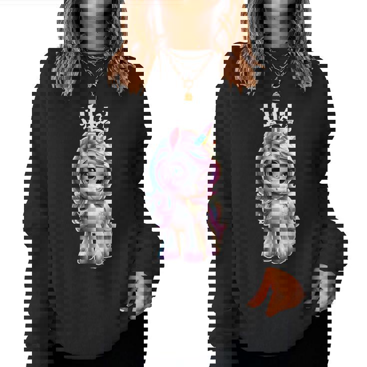 Lila かわいいユニコーンデザイン 女の子用 名前 Lila レディーススウェットシャツ