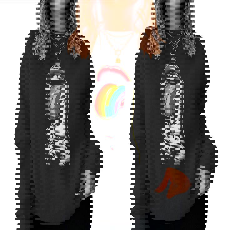 Masc Lesbian Stuff Tongue Rainbow Gay Pride Ally Lgbtq Adult Women Sweatshirt