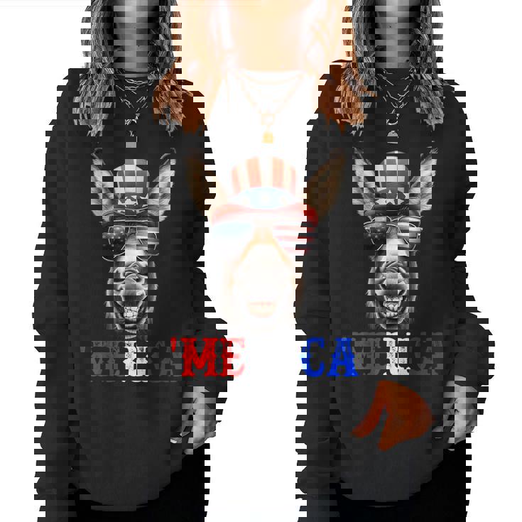 Merica Mule Donkey Patriotic 4Th Of July 面白い キッズ メンズ レディース レディーススウェットシャツ