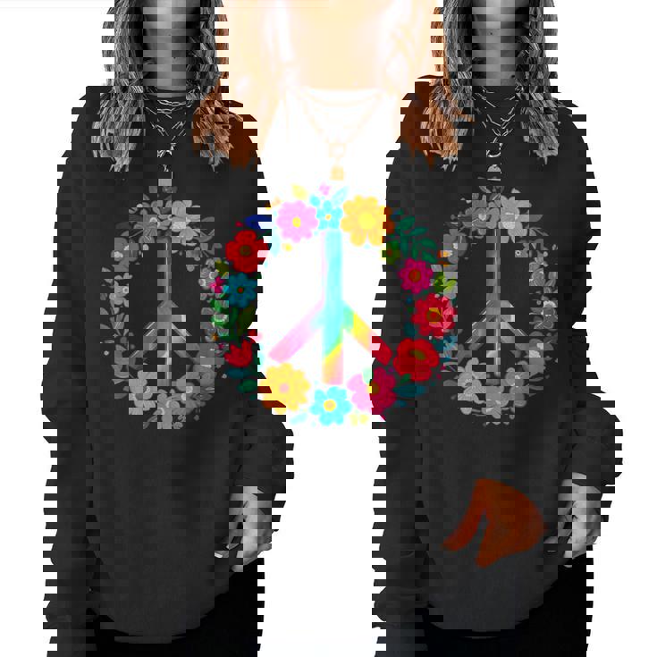 Peace Love Flower Power レトロ ヒッピー コスチューム タイダイ 60年代 70年代 レディーススウェットシャツ