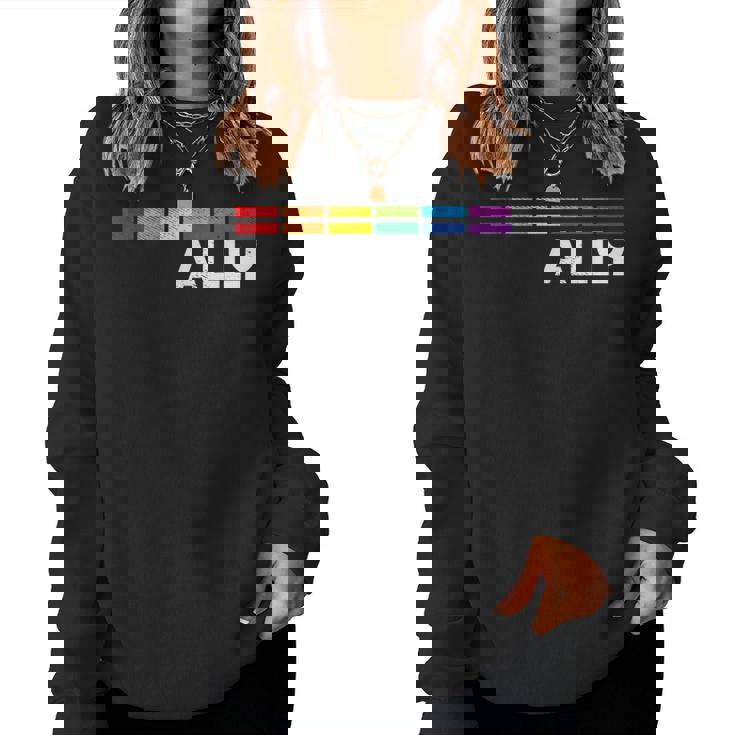 Proud Ally Bars Equality Lgbtq Rainbow Flag Gay Pride Ally レディーススウェットシャツ