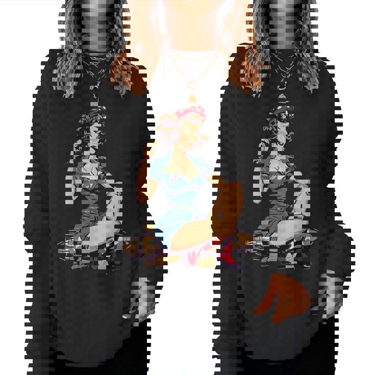 Retro Patriotic Pin-Upintage Usa Flag American Beauty Girl レディーススウェットシャツ