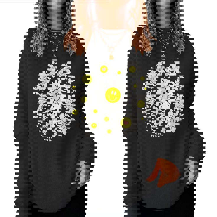 Stay Positive キュート スマイルフェイス 花 ハッピーフェイス 花 女の子 レディーススウェットシャツ