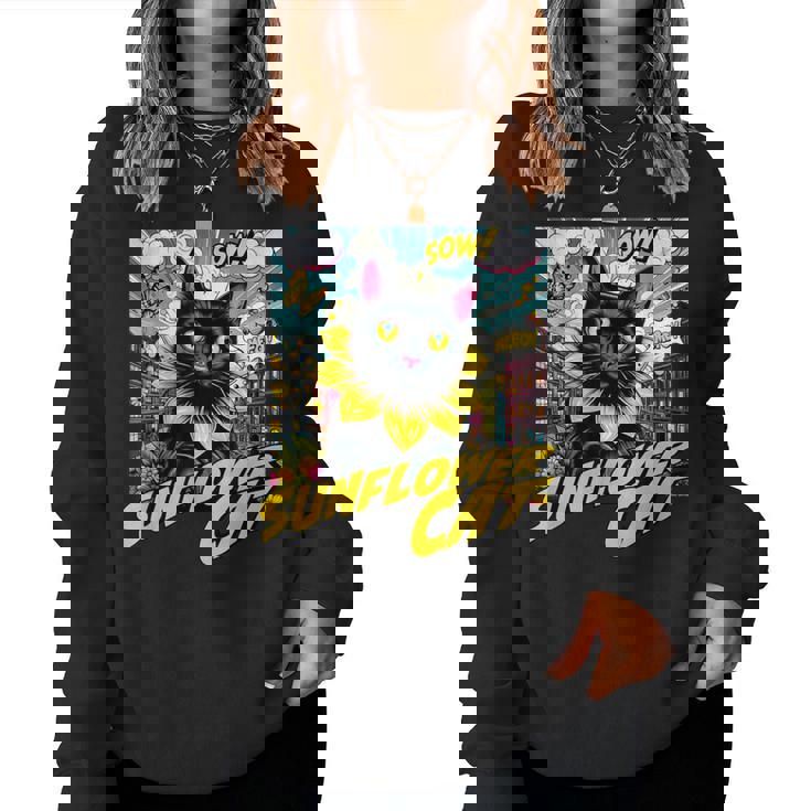 Sunflower Cat 黒猫 ひまわり 向日葵 アメコミ ネタアイテム レディーススウェットシャツ