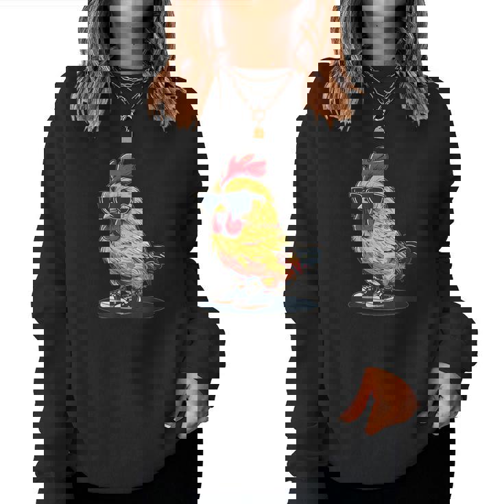 おもしろチキンウェア サングラスと靴 男の子と女の子向け レディーススウェットシャツ