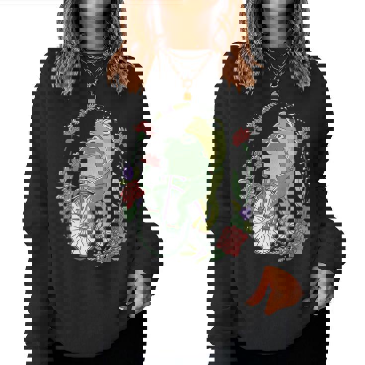 かわいい カエル 自転車 花 カワイイ 美的 気まぐれなロマンチック レディーススウェットシャツ