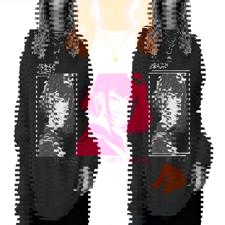 アンチソーシャル アニメ 女の子 マスク付き 漢字テキストaporwave レディーススウェットシャツ